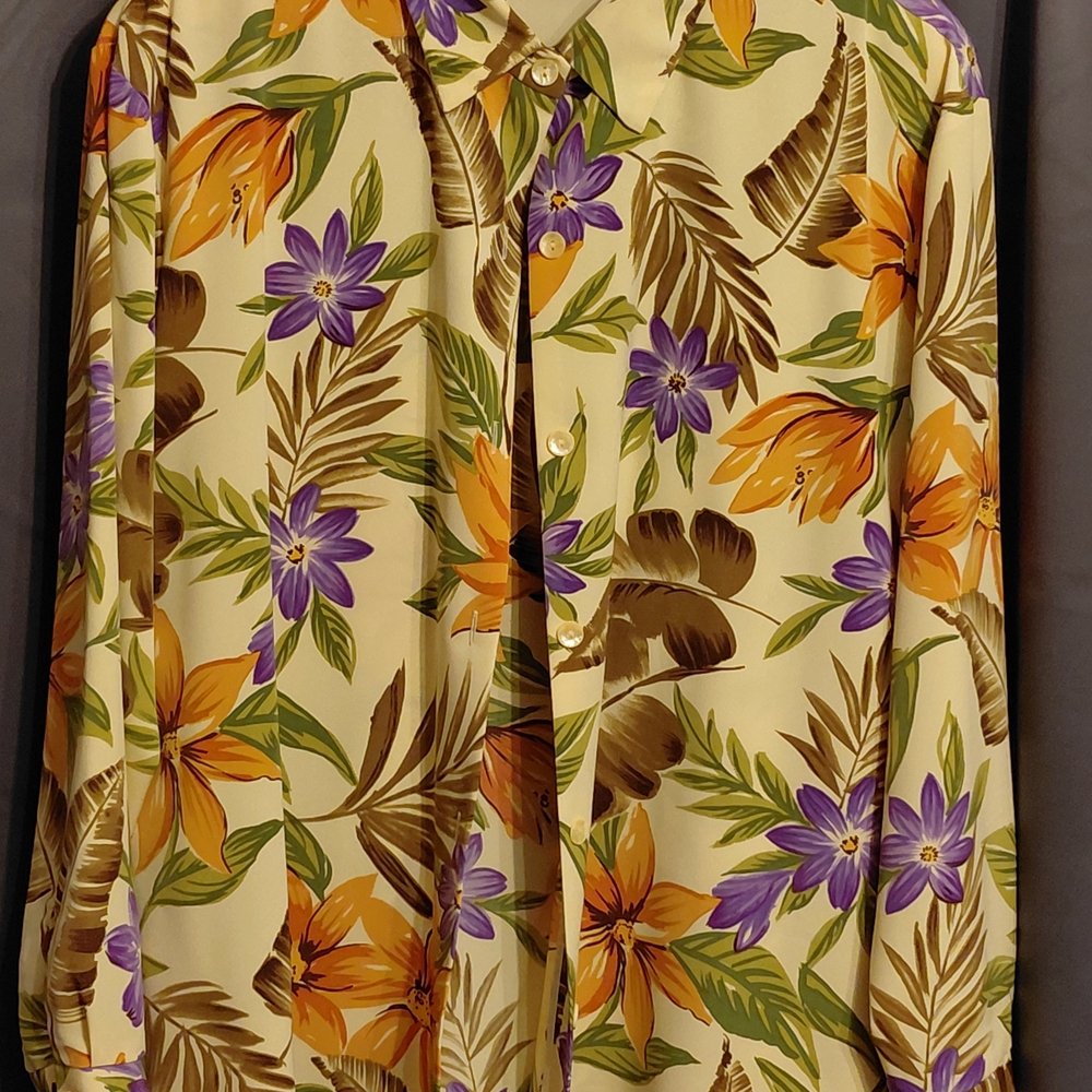 3 Piece Susan Graver Pantsuit Cream Floral Blouse, Tank And Pants